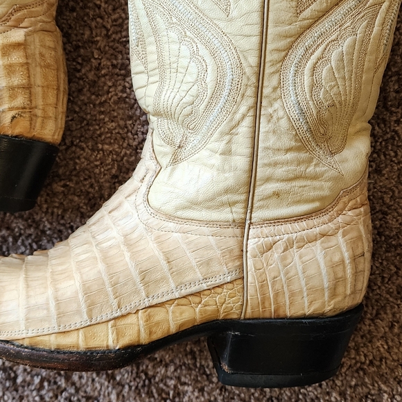 RODEO BRAVO Boots Croc Skin Tan Leather Western Cowboy Work Boots Mens SZ 7.5 - Picture 4 of 10